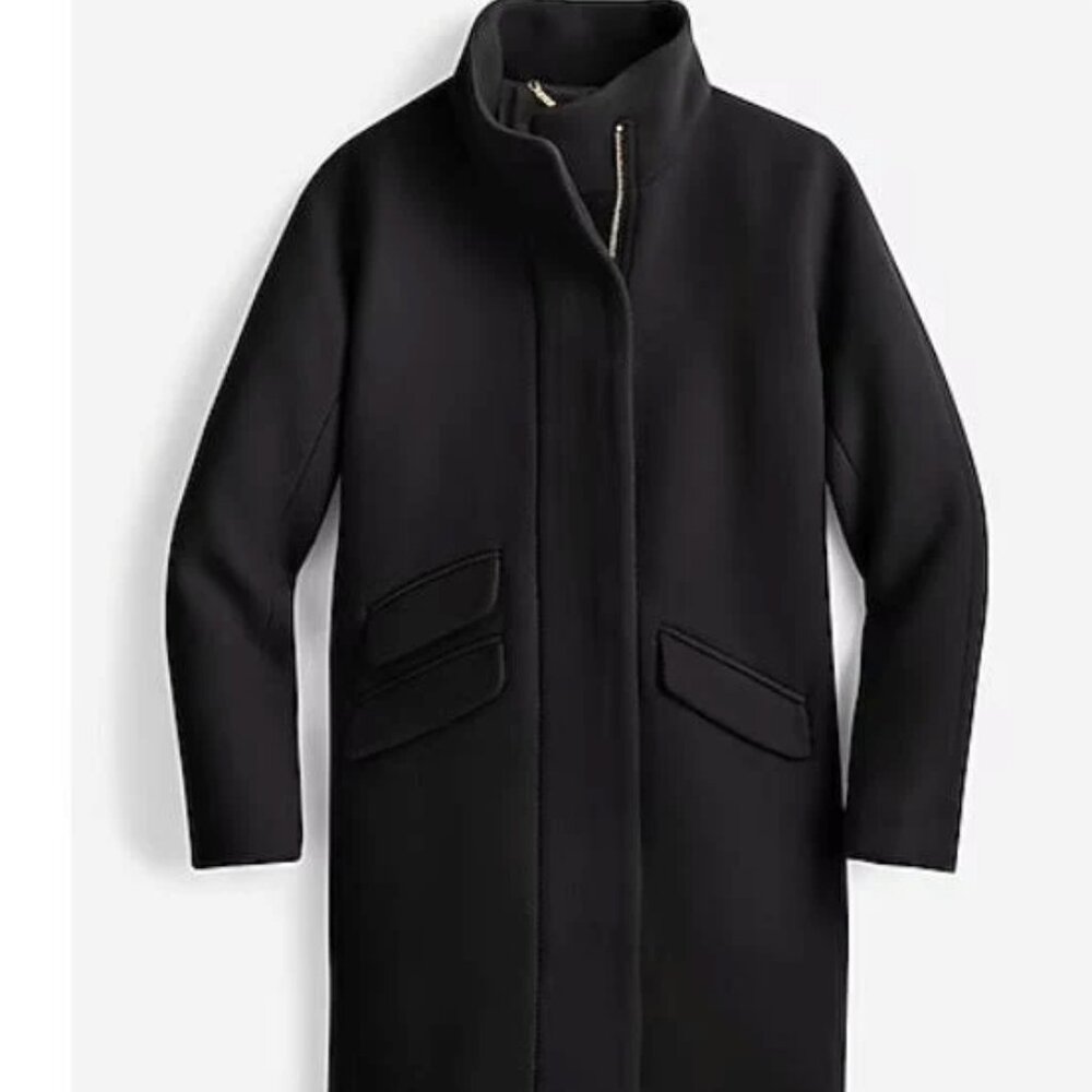 NWT J.Crew Cocoon Coat Italian stadium-cloth wool / black / size 4